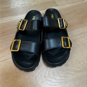 Prada Leather Strap Slides 40